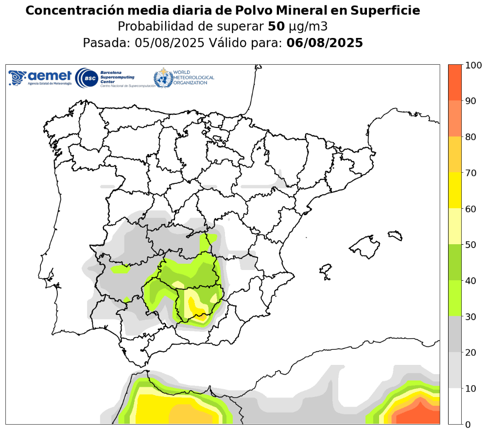 Imagen 6-ago-2025 Episodio de intrusión de partículas de polvo procedente de África