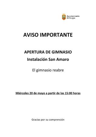 Image AVISO REAPERTURA GIMNASIO SAN AMARO